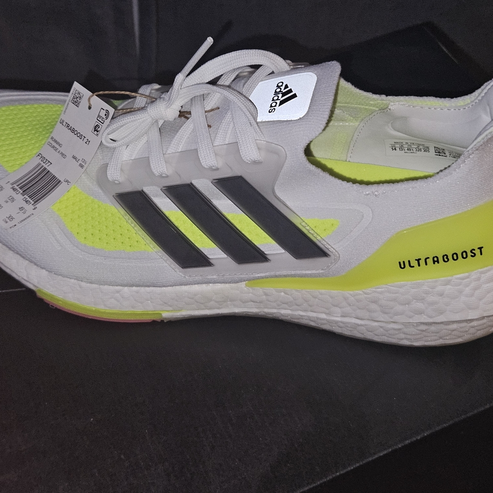 Adidas Ultraboost White and Neon Yellow Sneakers - Picture 9 of 13